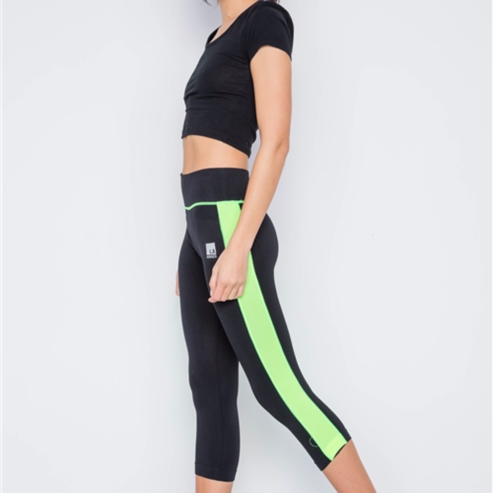 Black Leggings with Neon Green Stripe - Picture 5 of 5